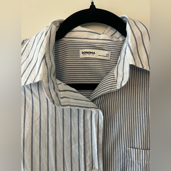 Women's Sonoma Goods For Life® Oversized Boyfriend Shirt Blue and White Stripes - Picture 5 of 5